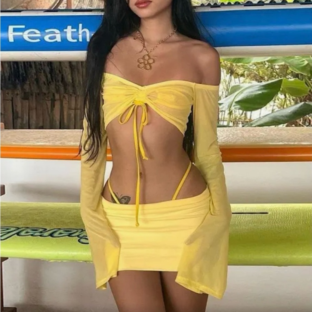 Off the Shoulder, Tie Wrap, Skirt Set